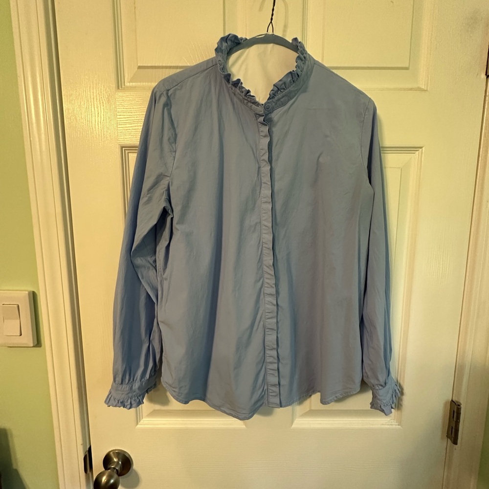 ANN TAYLOR Poplin Ruffle Neck Shirt Women's large